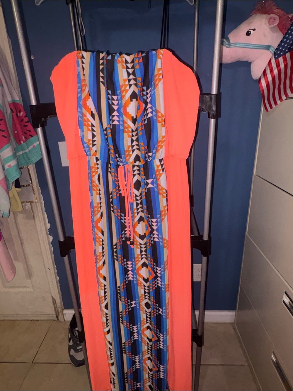 City Studio Neon Coral and Multicolor Geometric Dress